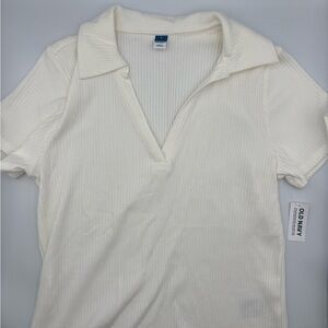 Old Navy Women's White Ribbed Button Down Shirt